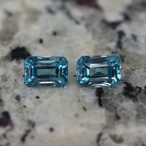 BlueZircon eme cut pair 8.1x5.6 5.8mm 5.72cts zn2355 SOLD