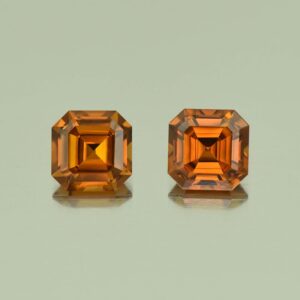 OrangeZircon sq eme cut pair 6.5mm 3.94cts N zn5345 SOLD