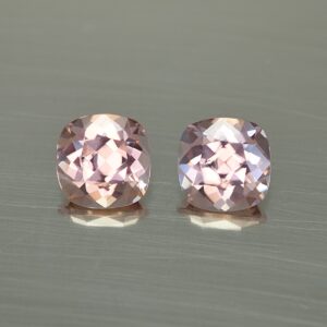 PinkChampagneZircon sq cush pair 8.0mm 6.65cts H zn4429