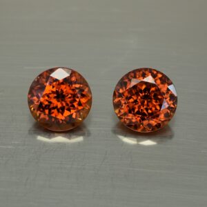 RedOrangeZircon round pair 9.0mm 8.64cts N zn449 SOLD