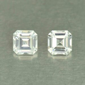 WhiteZircon sq eme cut pair 7.0mm 4.95cts H zn6704 SOLD