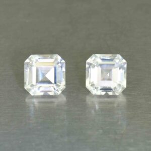 WhiteZircon sq eme cut pair 7.5mm 6.42cts H zn6710 SOLD